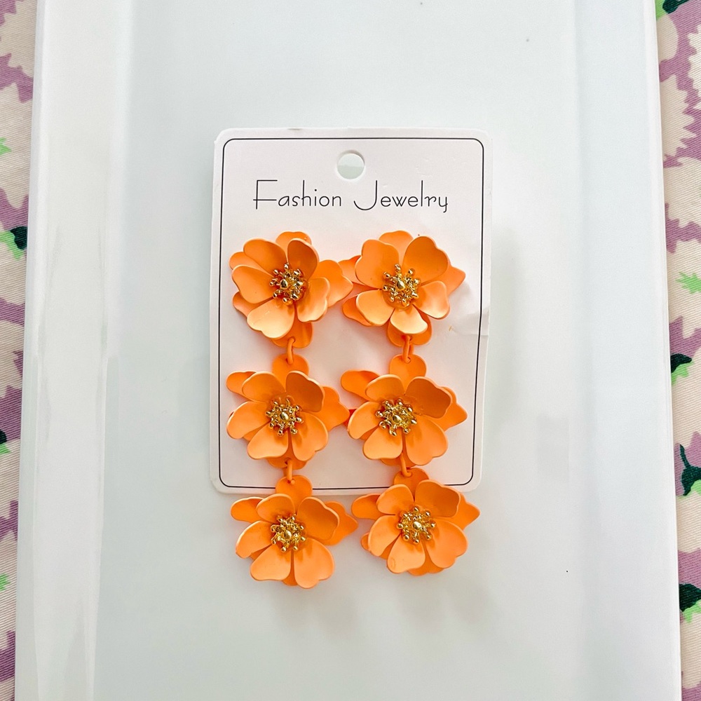 New Soft Orange Floral Drop Earrings